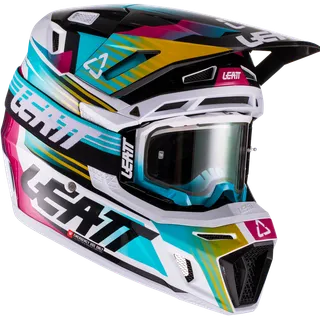 Casque avec lunettes de protection 8.5 V22 Aqua/Royal turquoise-blanc-jaune