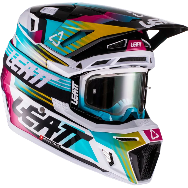 Casque avec lunettes de protection 8.5 V22 Aqua/Royal turquoise-blanc-jaune