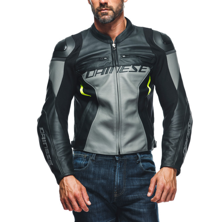 Lederjacke Racing 4 grau-schwarz