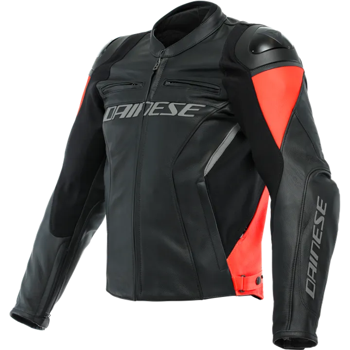 Veste en cuir Racing 4 noir-fluo rouge