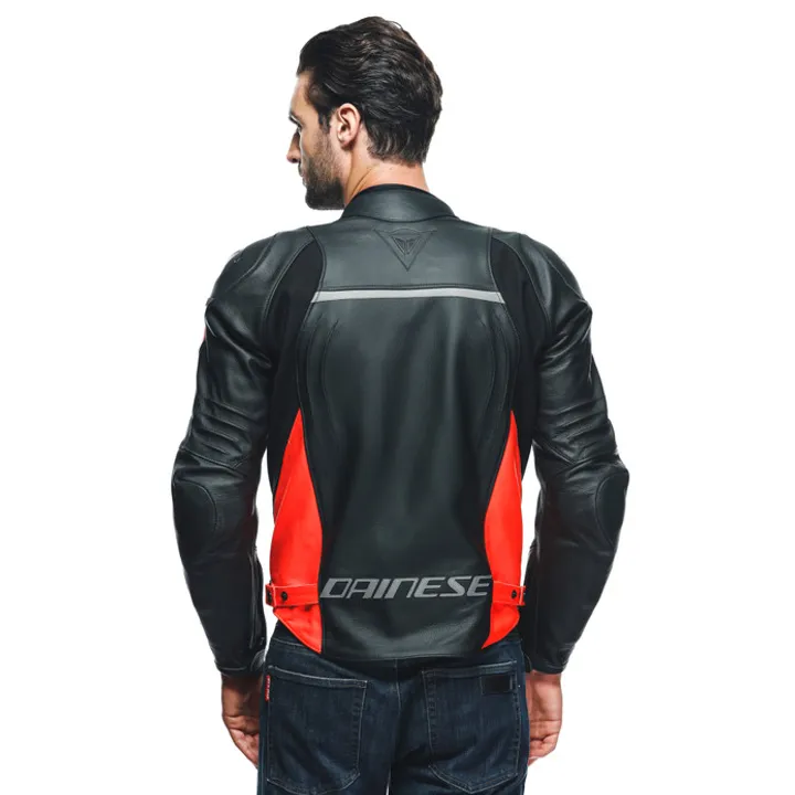 Veste en cuir Racing 4 noir-fluo rouge
