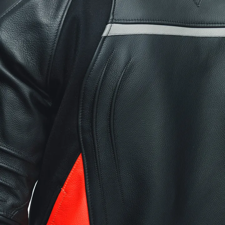 Veste en cuir Racing 4 noir-fluo rouge