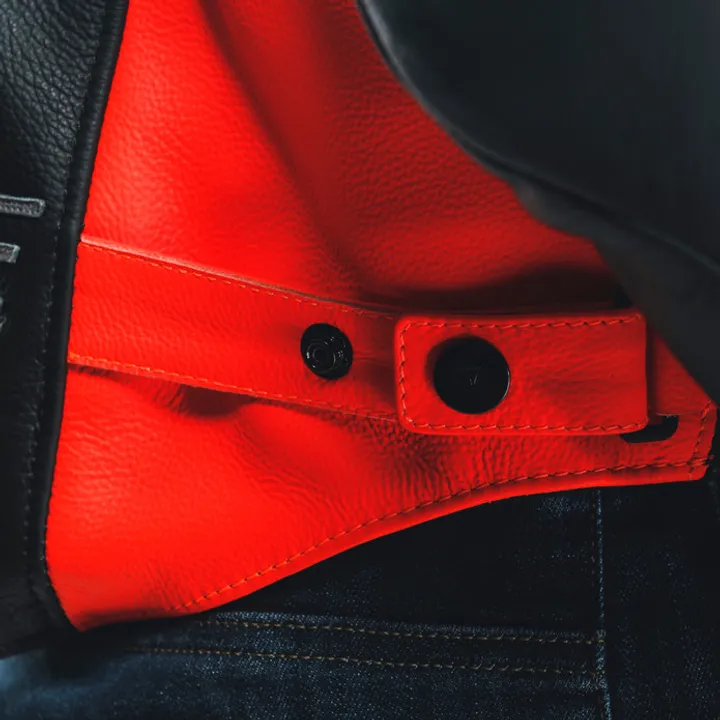 Veste en cuir Racing 4 noir-fluo rouge