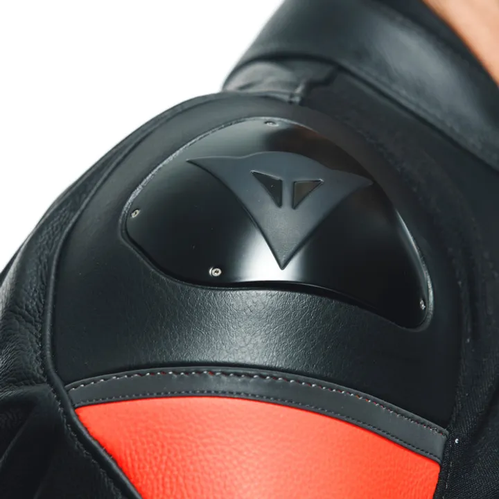 Veste en cuir Racing 4 noir-fluo rouge