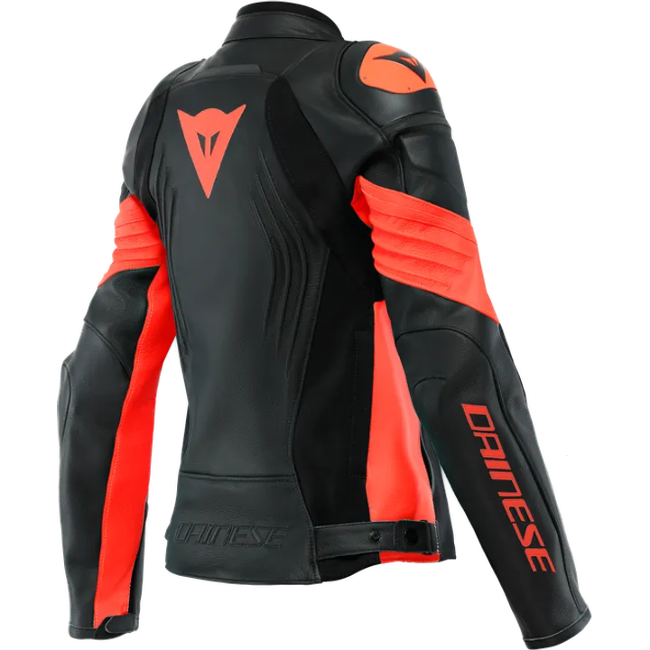 Damen Lederjacke Racing 4 schwarz-fluo rot