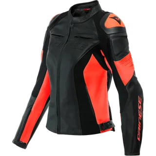 Damen Lederjacke Racing 4 schwarz-fluo rot