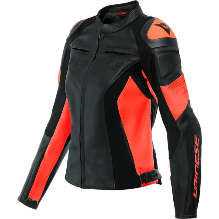 Damen Lederjacke Racing 4 schwarz-fluo rot