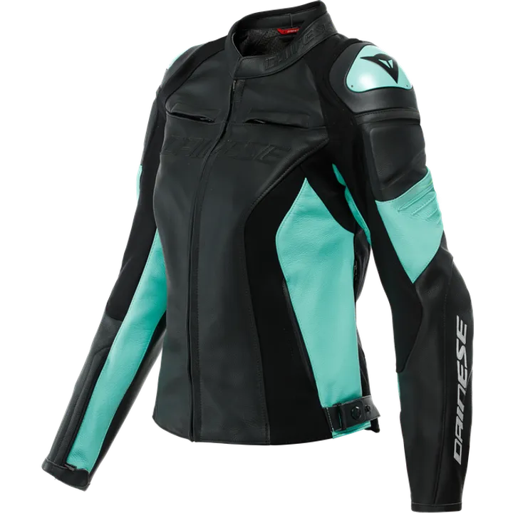 Femmes Veste en cuir Racing 4 noir-turquoise