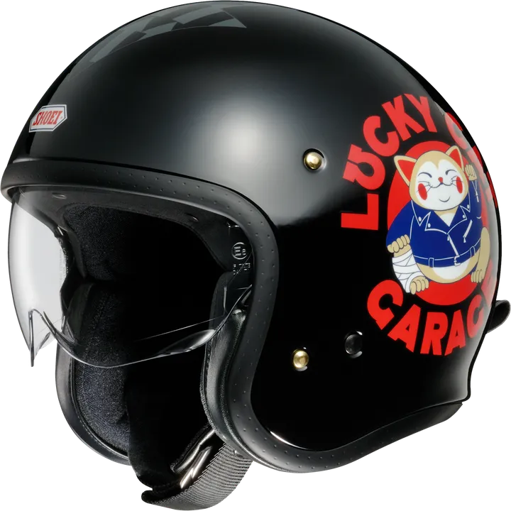 Casque jet J-O The Lucky Cat Garage TC-5 noir-gris-rouge