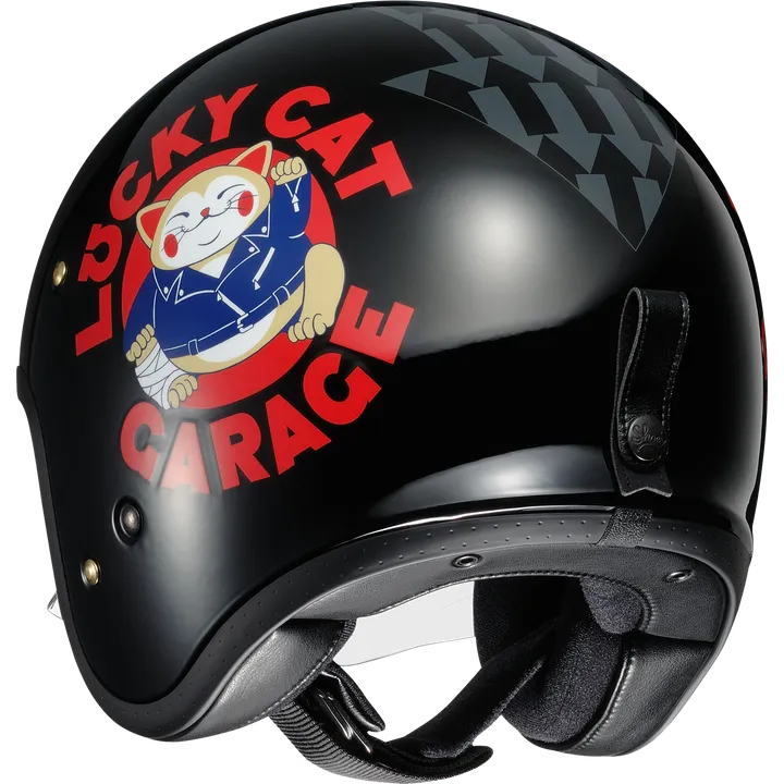 Casque jet J-O The Lucky Cat Garage TC-5 noir-gris-rouge