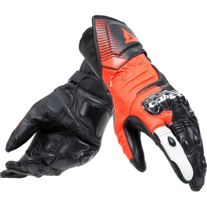 Lederhandschuhe Carbon 4 Lang schwarz-fluo rot-weiss