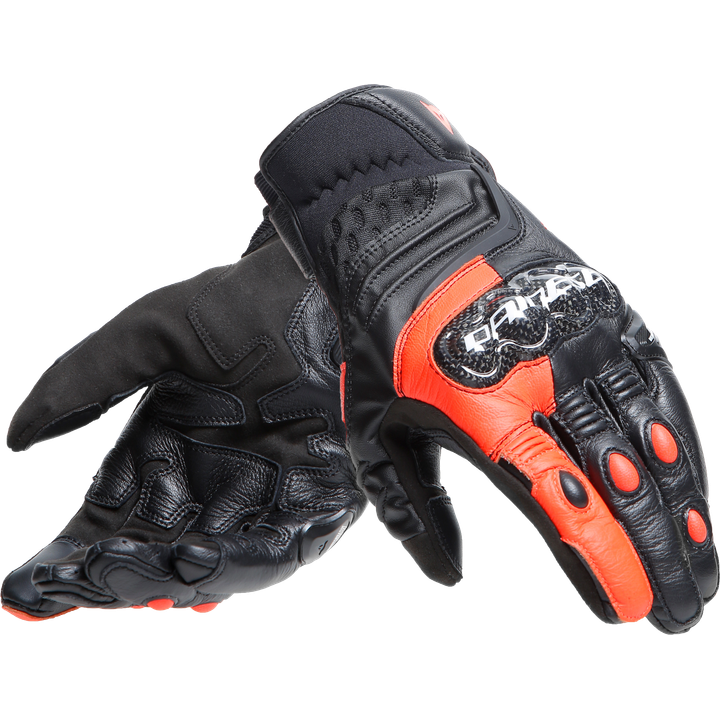 Gants en cuir Carbon 4 court noir-fluo rouge