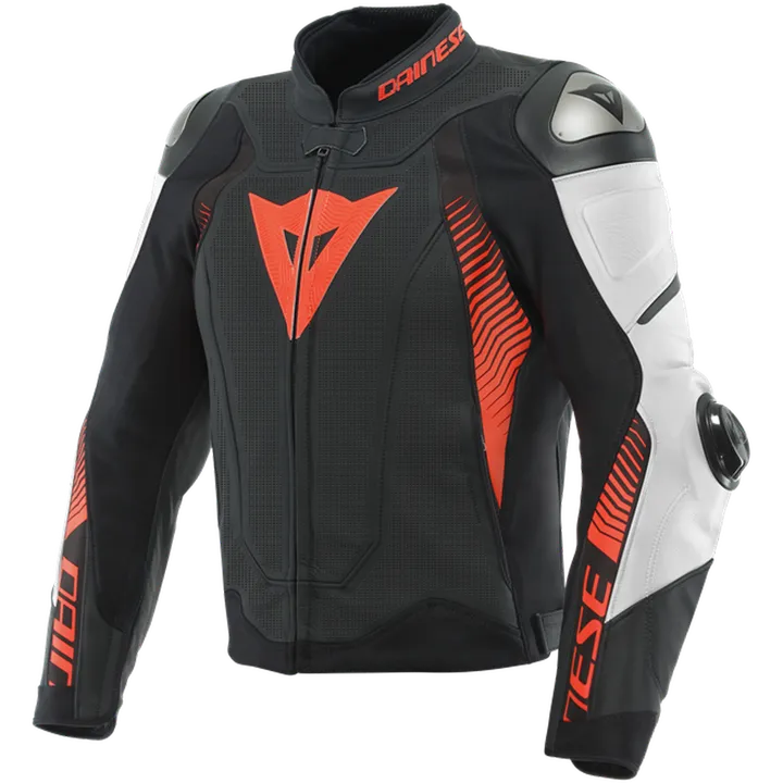 Lederjacke Perf. Super Speed 4 schwarz matt-weiss-fluo rot
