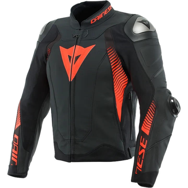 Veste en cuir Super Speed 4 noir mat-rouge fluo