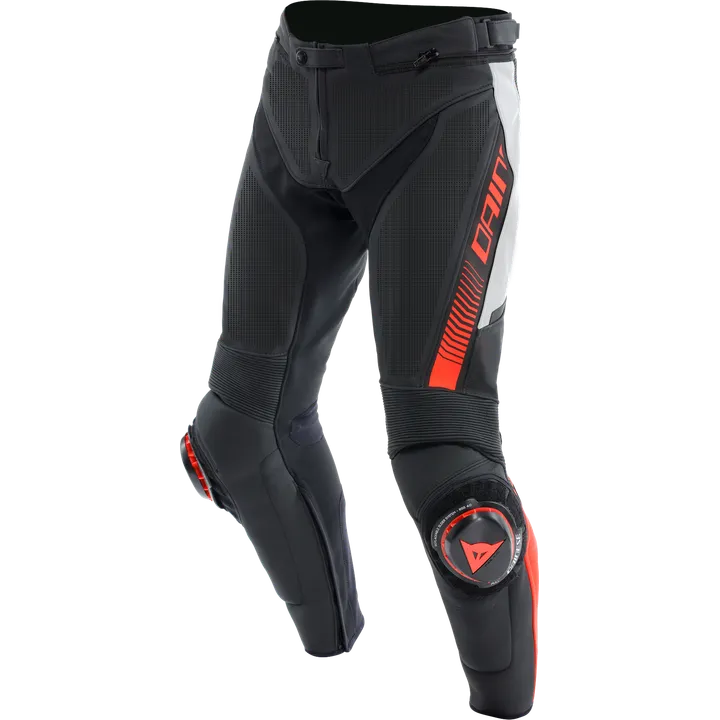 Lederhose Super Speed perf. schwarz-weiss-fluo rot