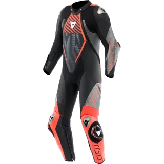 Lederkombi perf. 1-tlg. Audax D-Zip schwarz-fluo rot-anthrazit