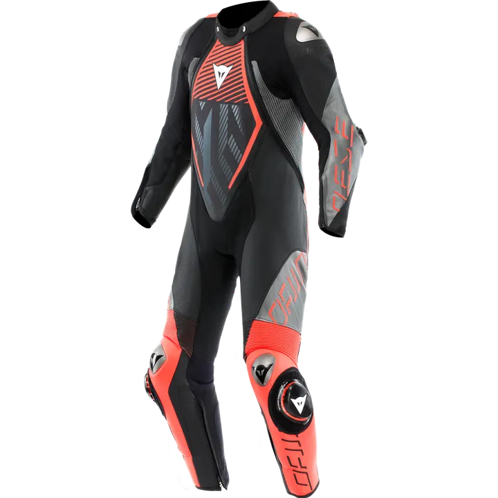 Combinaison en cuir perf. 1 pcs Audax D-Zip noir-fluo rouge-anthracite