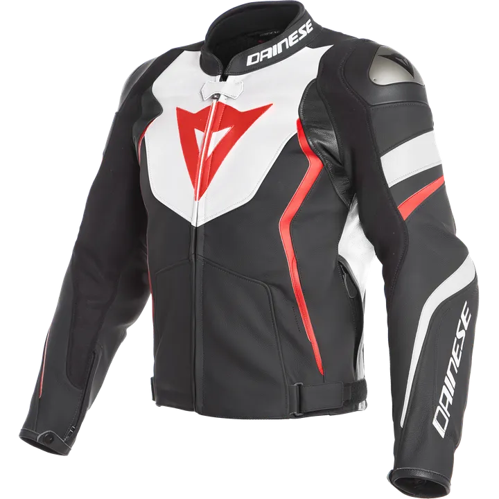 Veste en cuir AVRO 4 noir mat-blanche-rouge