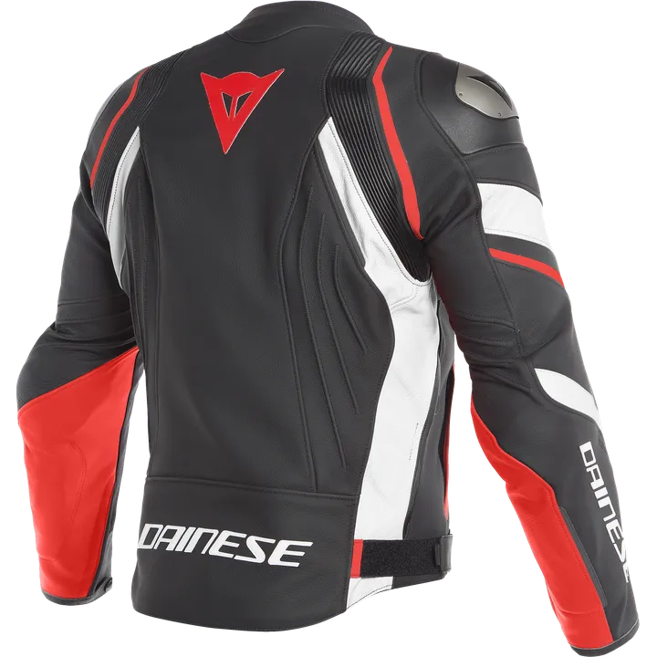 Veste en cuir AVRO 4 noir mat-blanche-rouge