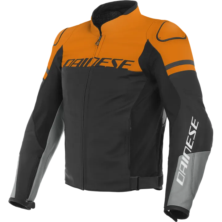 Veste en cuir AGILE noir mat-orange-gris