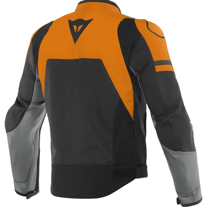 Veste en cuir AGILE noir mat-orange-gris