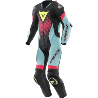 Combinaison en cuir perf. 1Pc Laguna Seca 6 noir-bleu-fuchsia-jaune fluo