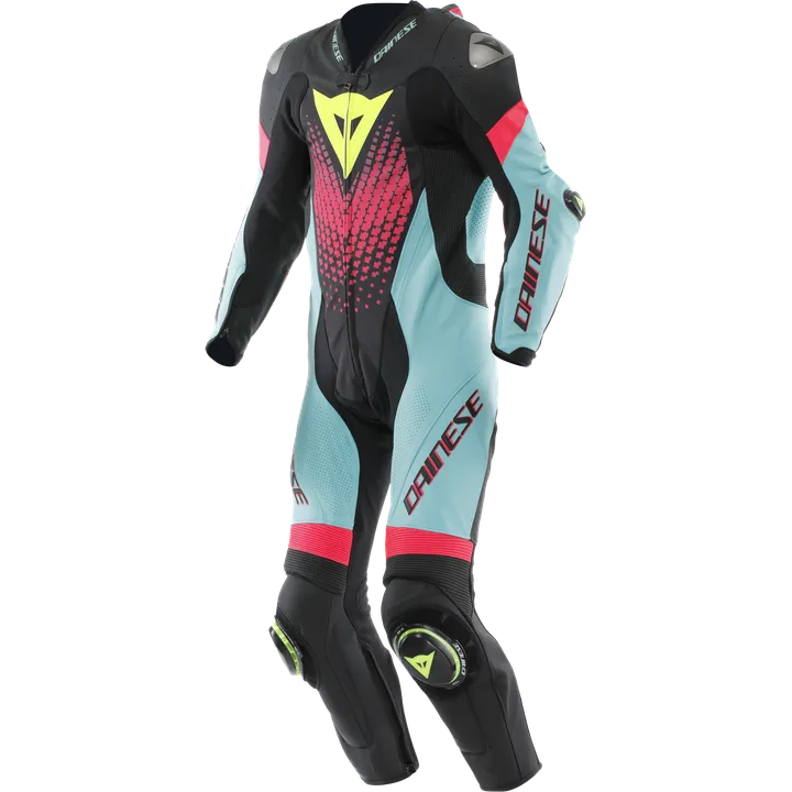 Combinaison en cuir perf. 1Pc Laguna Seca 6 noir-bleu-fuchsia-jaune fluo