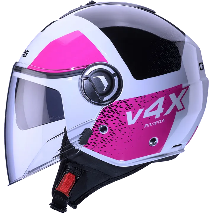 Casque jet Riviera V4X Alpha blanc‑noir‑fuchsia