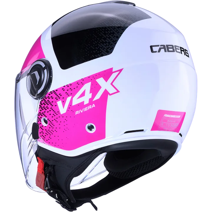Casque jet Riviera V4X Alpha blanc‑noir‑fuchsia