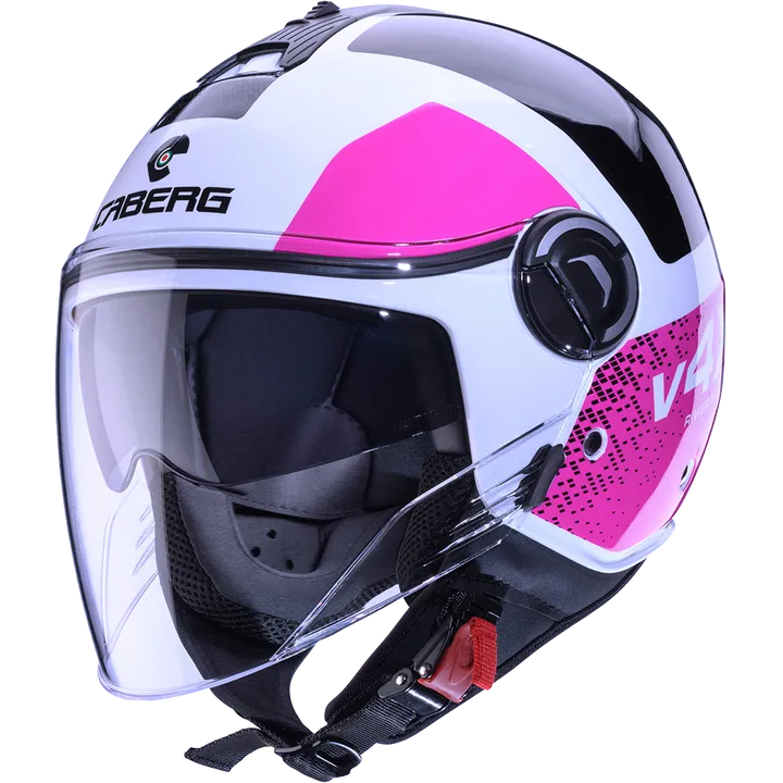 Casque jet Riviera V4X Alpha blanc‑noir‑fuchsia