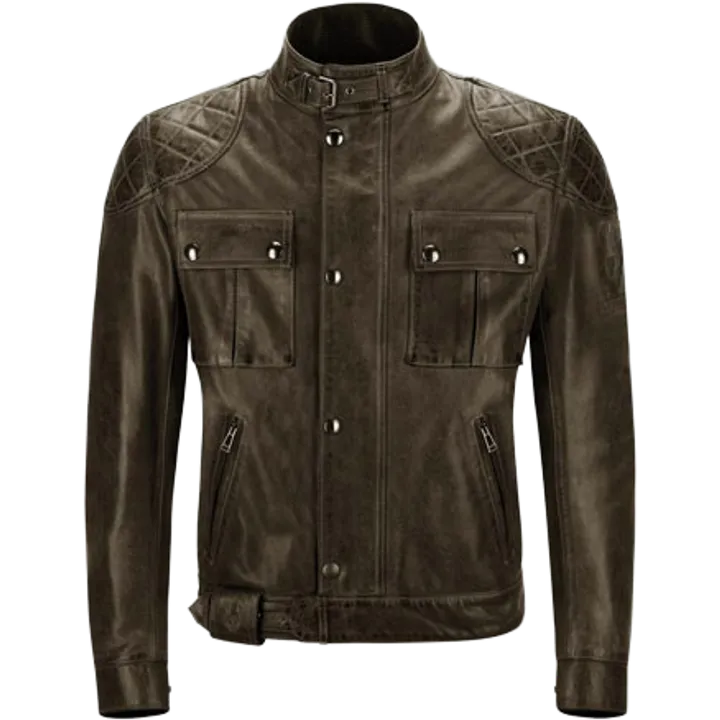 Veste Brooklands en cuir ciré noir-brun